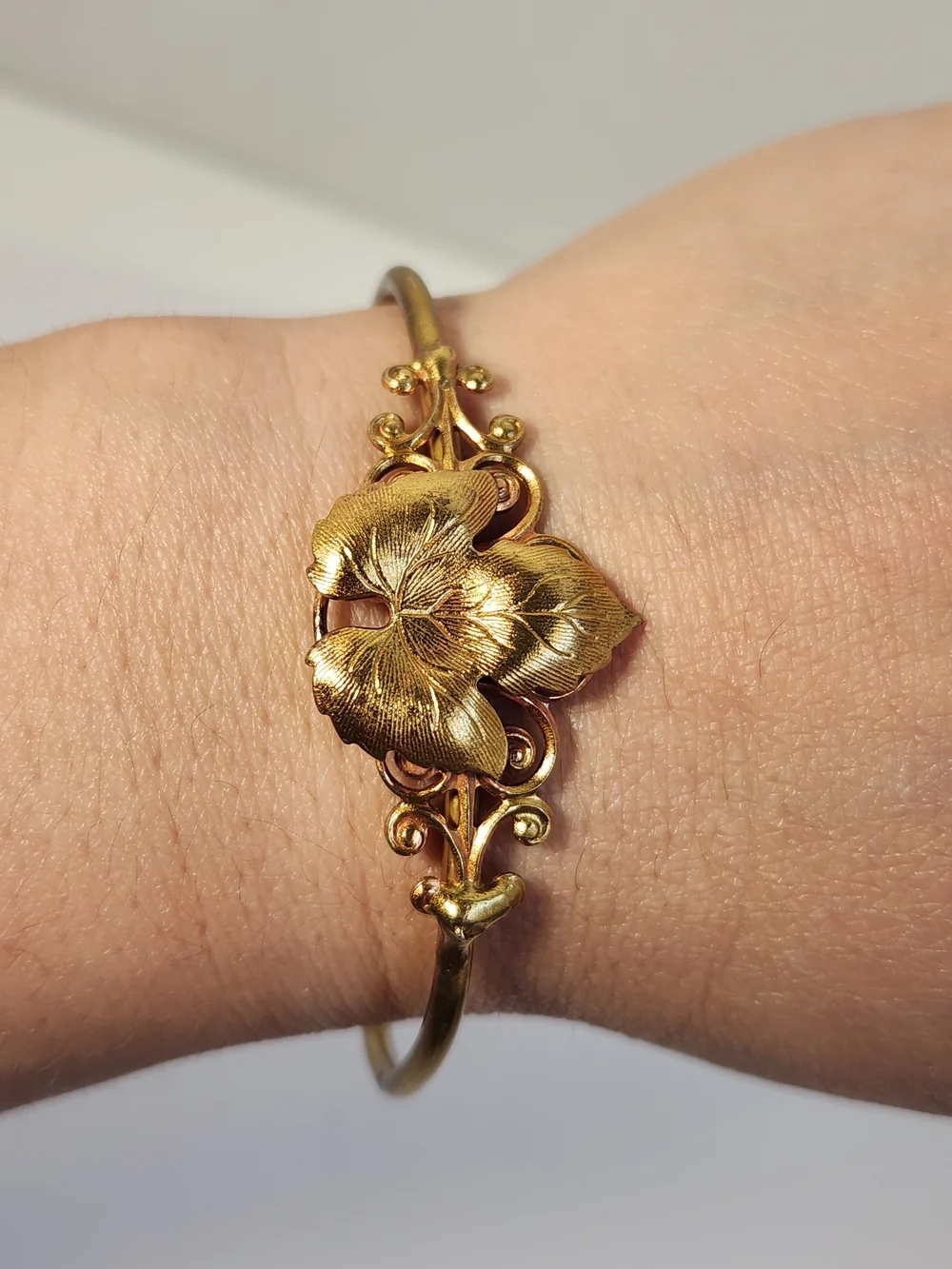 VTG Gold Filled Grapevine Leaf Cuff Victorian Revival Botanical Bracelet